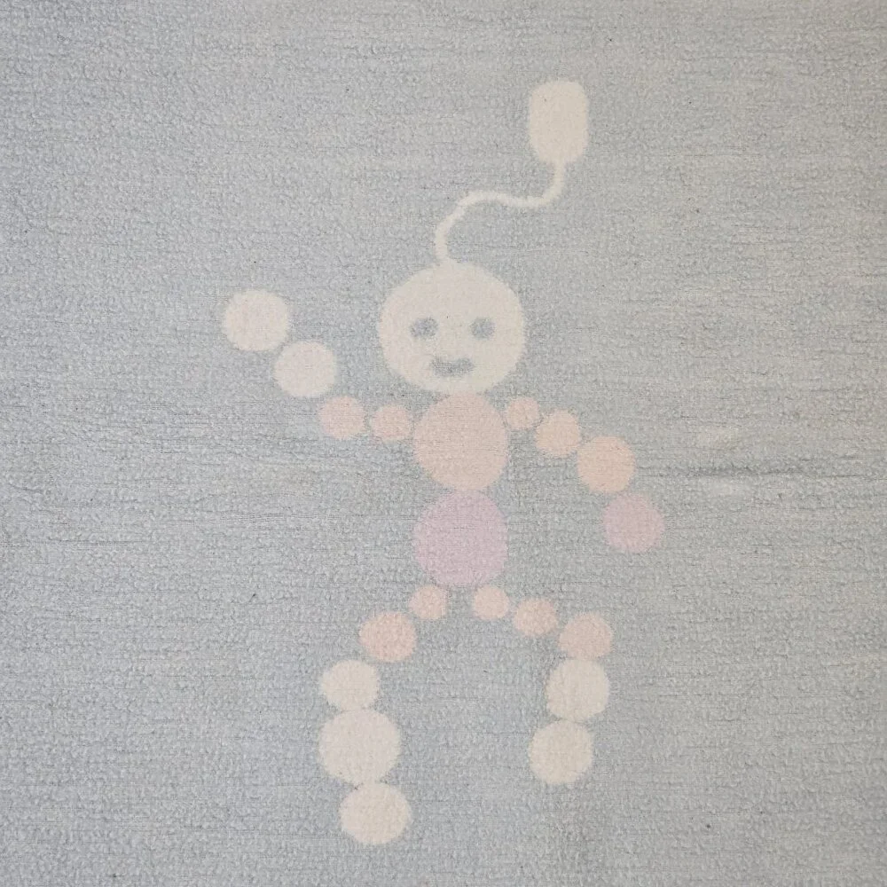Vintage 1950s‎ Baby Blanket Reversible Blue White Scalloped Edge Circles Fleece